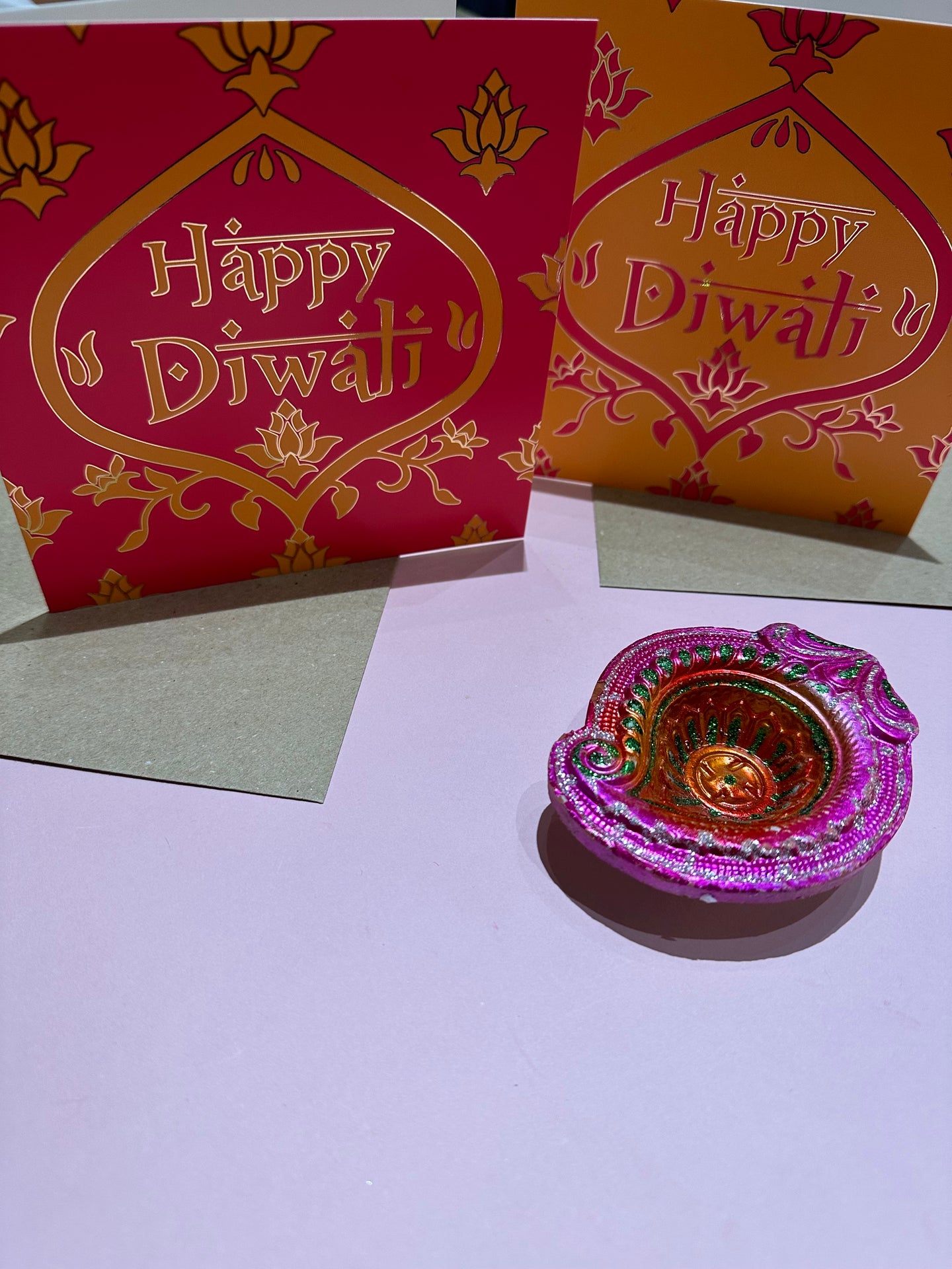 Pack of 2 Foil-Printed Diwali Greeting Card with Lotus Design