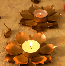 Load image into Gallery viewer, Handcrafted Lotus Tea Light Holder Diwali, Maiyan, Mendhi, Deepawali Pooja accessories