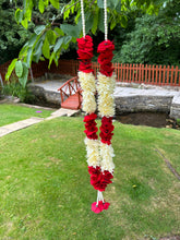 Load image into Gallery viewer, Faux red velvet rose and white flower lei garland mala haar milni hajj umrah wedding party bride groom haar