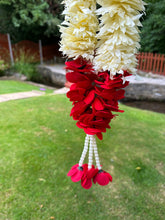 Load image into Gallery viewer, Faux red velvet rose and white flower lei garland mala haar milni hajj umrah wedding party bride groom haar