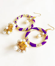 Load image into Gallery viewer, Yarn Gotta and pearl drop hoops