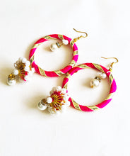 Load image into Gallery viewer, Yarn Gotta and pearl drop hoops