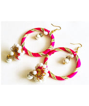 Load image into Gallery viewer, Yarn Gotta and pearl drop hoops