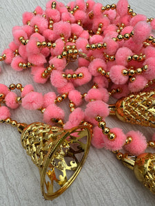 Pom pom Garlands with plastic Gold bell for South Asian wedding and festival decor