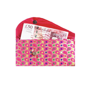 Brocade Luxe Money Wallet - Gold and Pink Paisley Design