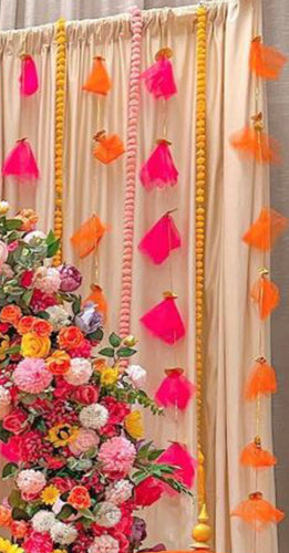 Net Skirt Garland with Gota Phool Flower Hanging Garland for Indian Pakistani Wedding Diwali Mendhi night Decor