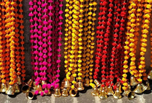 Load image into Gallery viewer, Pom pom Garlands with plastic Gold bell for South Asian wedding and festival decor