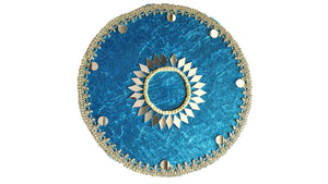  handmade Sky blue Velvet 9" mehndhi thaal plate with mirror embellishment