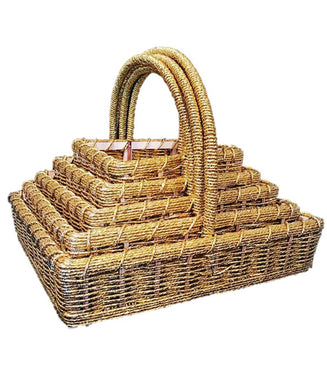5 Square Golden Hamper Baskets with Handles